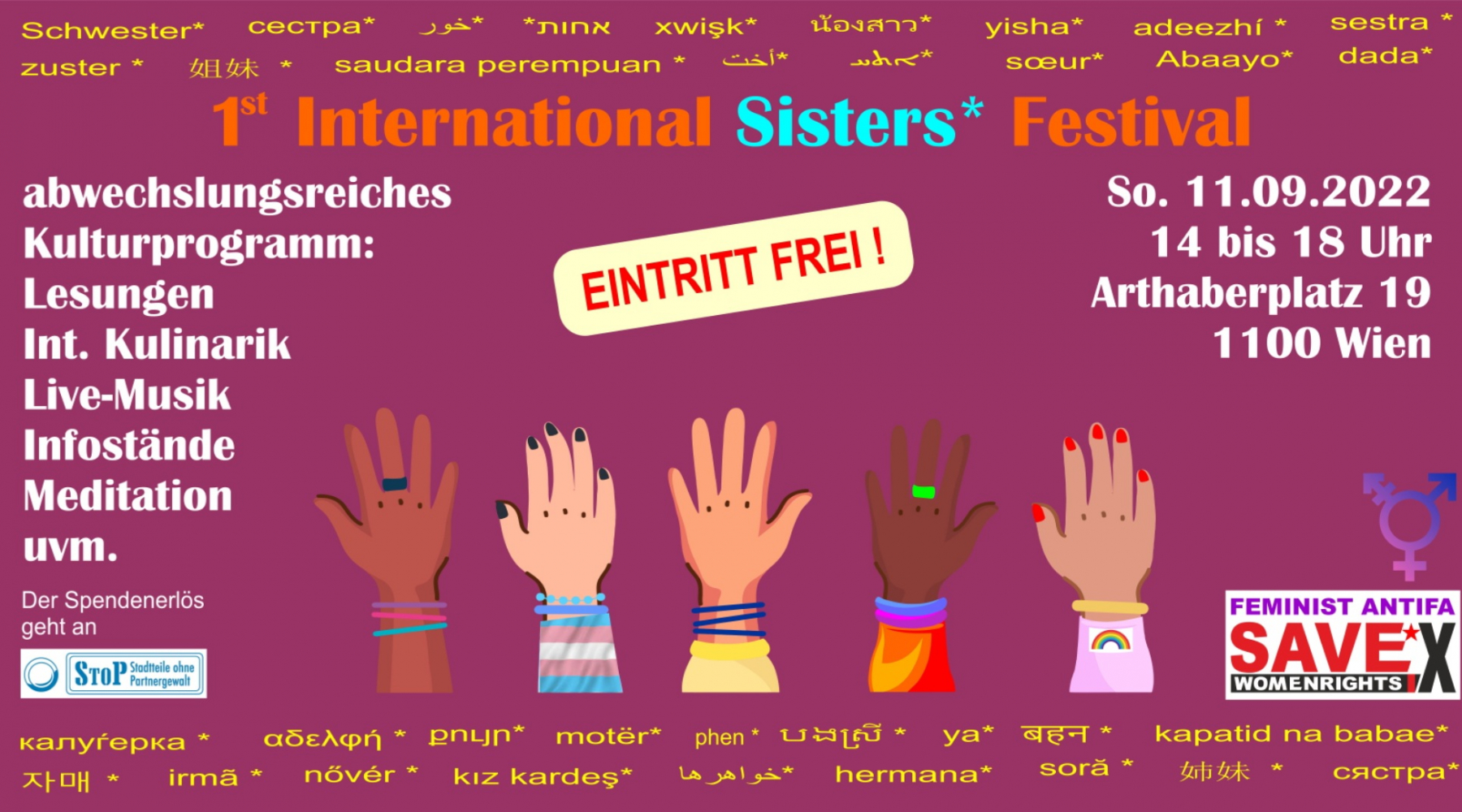 ABGESAGT AUFGRUND REGEN: 11.9., 14.00 – 18.00 Uhr: 1. International Sisters* Festival